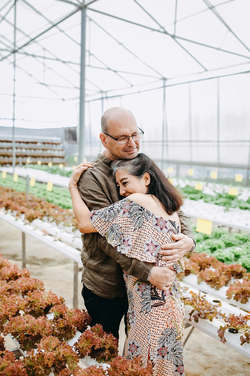 man hugging woman inside garden house