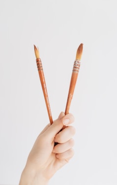 person holding two brown brushes