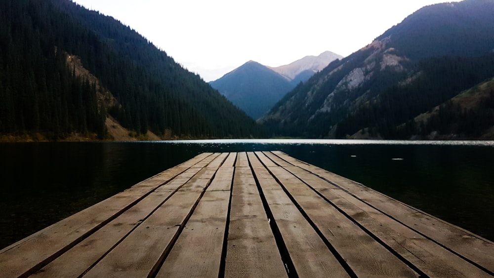 Pontile di legno marrone vicino allo specchio d'acqua durante il giorno