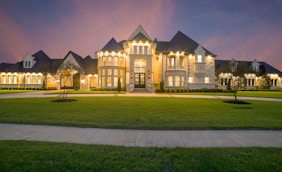 white and black lighted concrete house