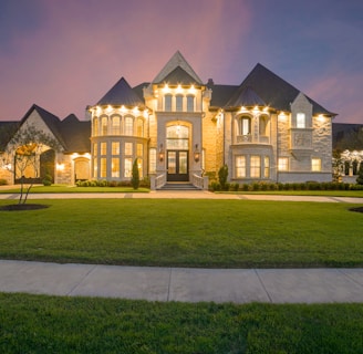 white and black lighted concrete house