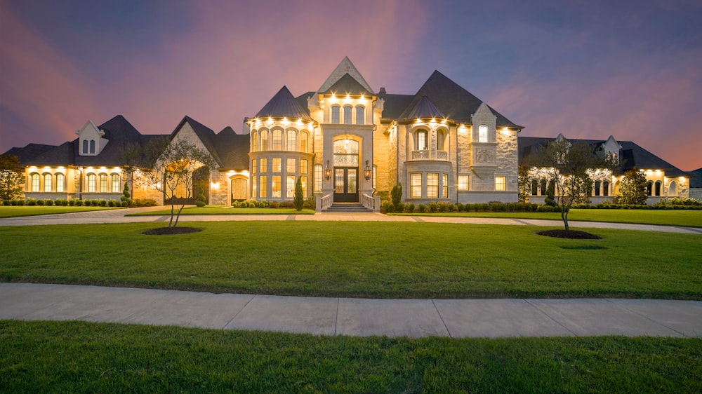 white and black lighted concrete house