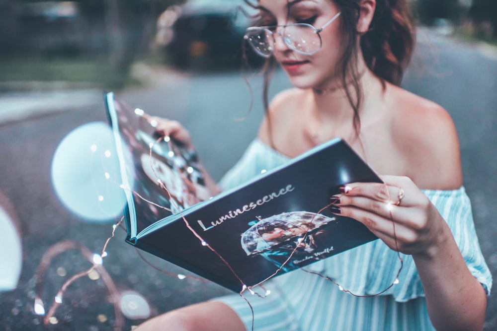 woman reading book