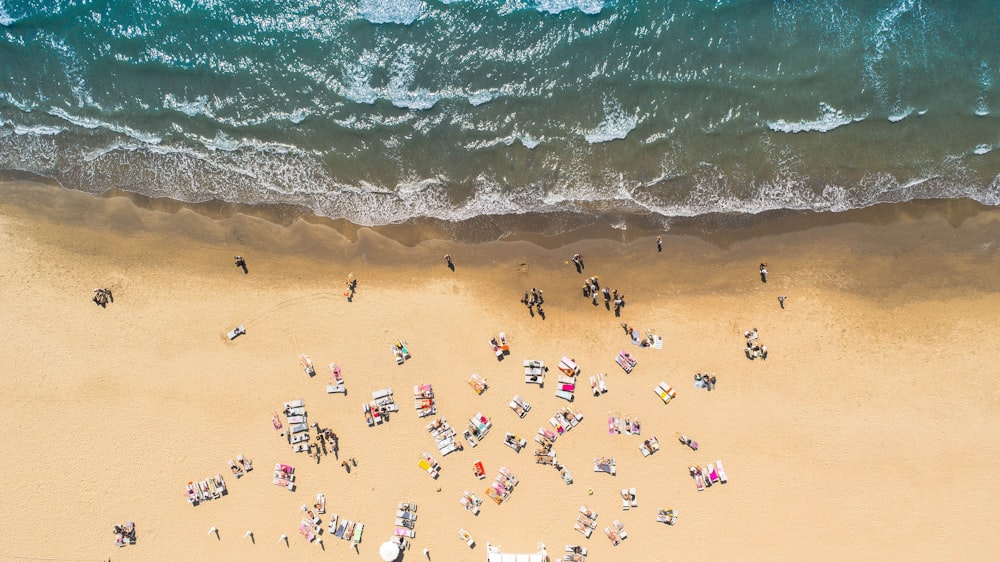 aerial view of seashore forming waves