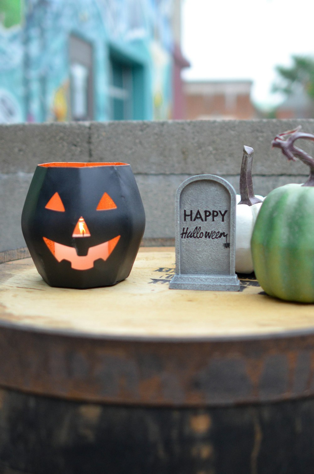 pumpkin and grave on tabletop