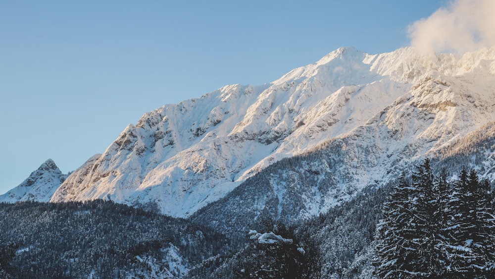 montanha coberta de neve sob céu claro