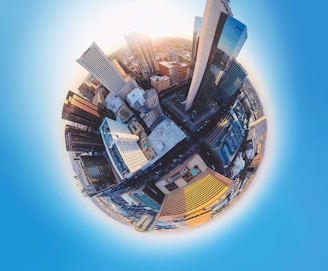 fish eye lens photography of high-rise buildings