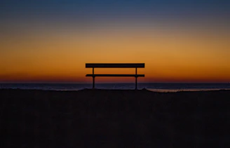 bench near shoreline during sunset
