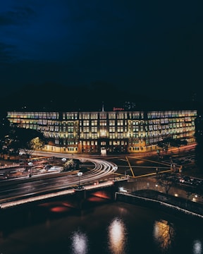 concrete building during night time