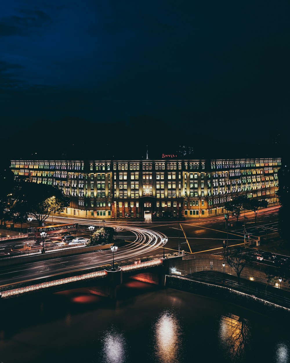 concrete building during night time