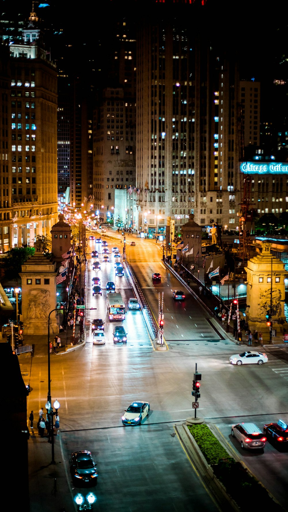 vehicles running on road at night