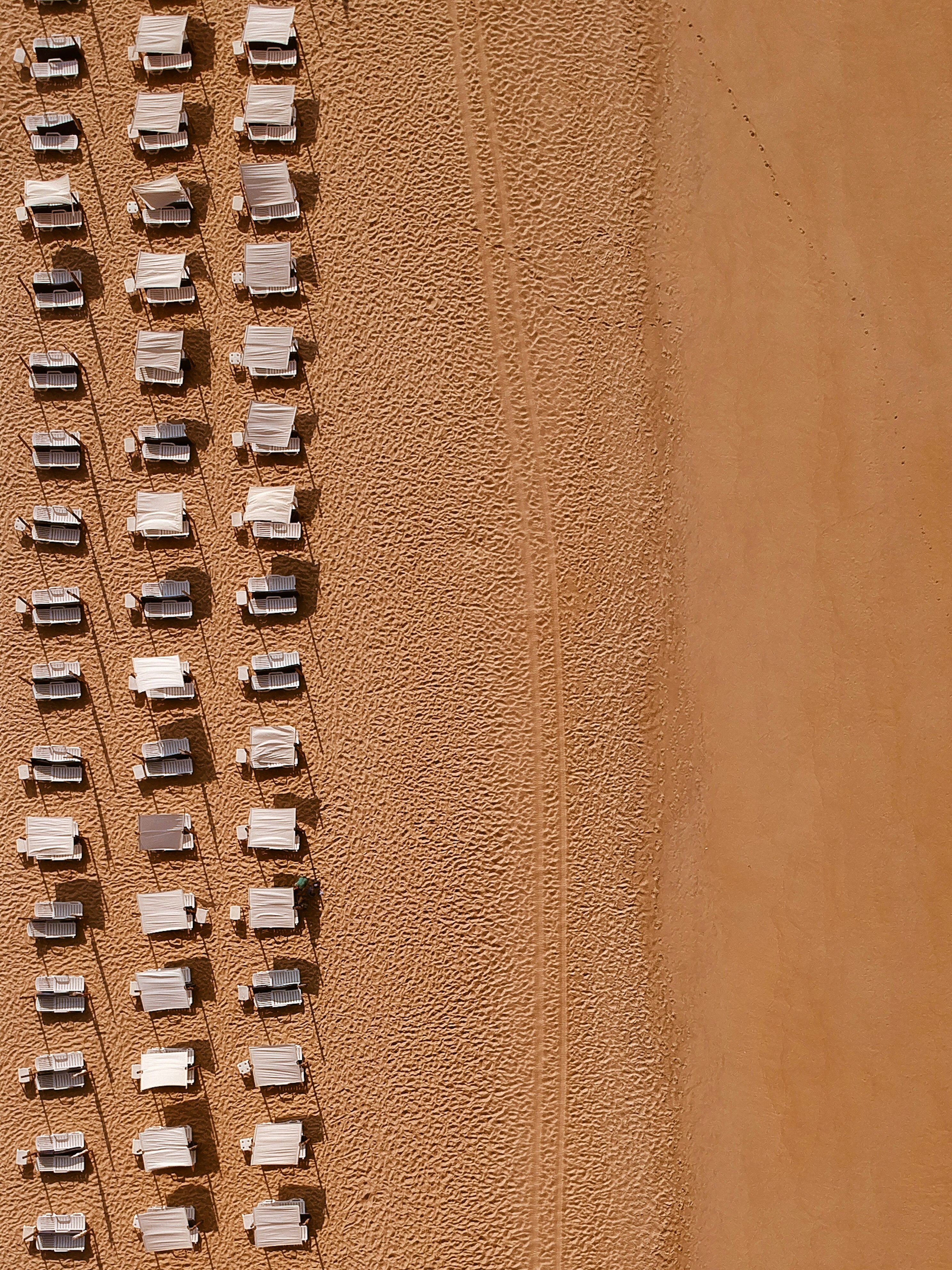 aerial photography of sunloungers