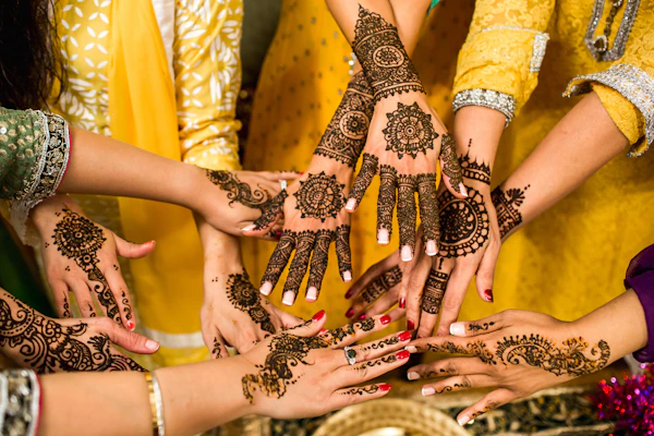 Mehndi hands detail from a pre-wedding celebration in Hyderabad