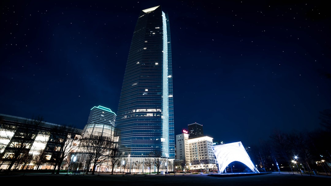 city with high-rise buildings during night time