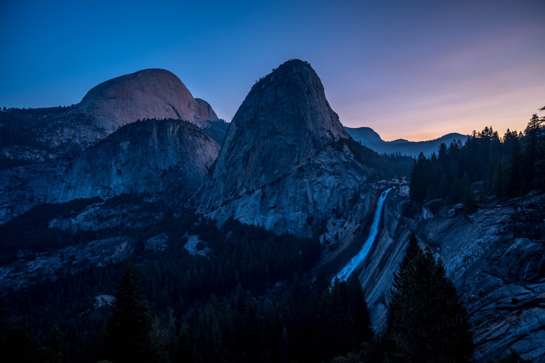 brown mountain with trees, Sunrise on the way to half dome