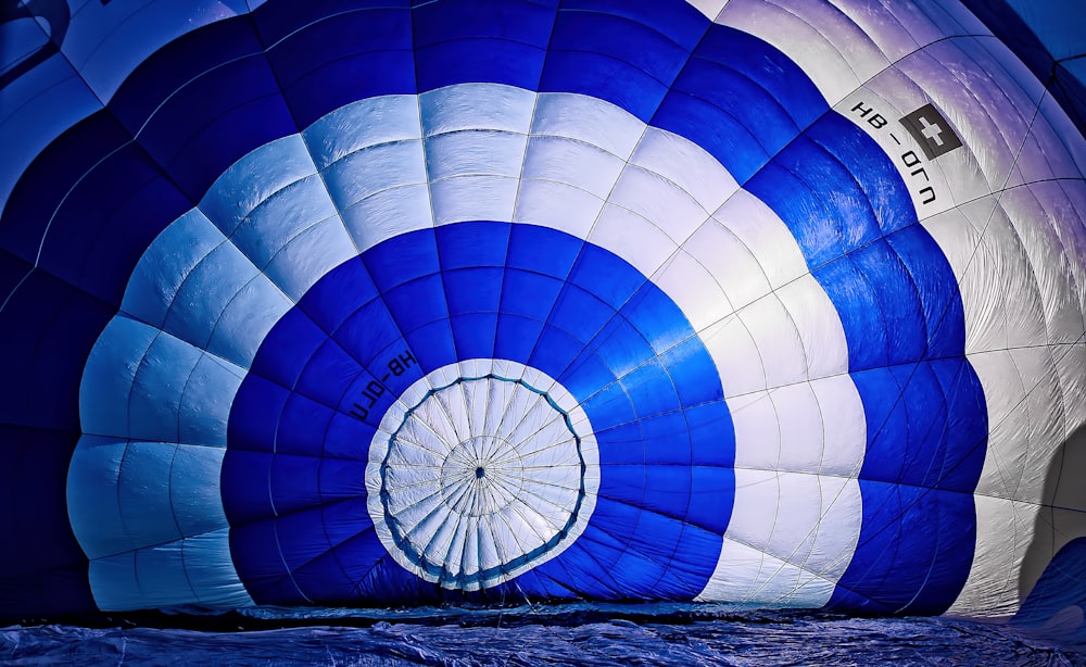 white and blue hot air balloon