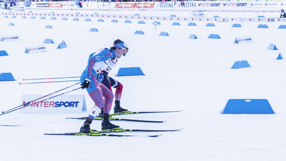 two person snow skiing