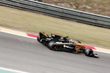 A panoramic view of the driving track with the Renault Formula speeding by