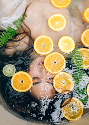 sliced lemon on bathtub