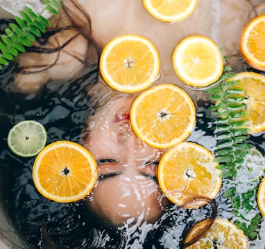 sliced lemon on bathtub