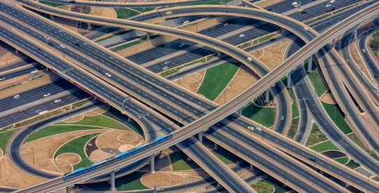 aerial view of asphalt roads and highways in Burj Khalifa United Arab Emirates