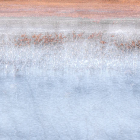 Minimalist landscape painting with warm taupe and pale blush gradients, inviting calm reflection.