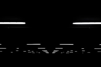 fluorescent light lot on black ceiling