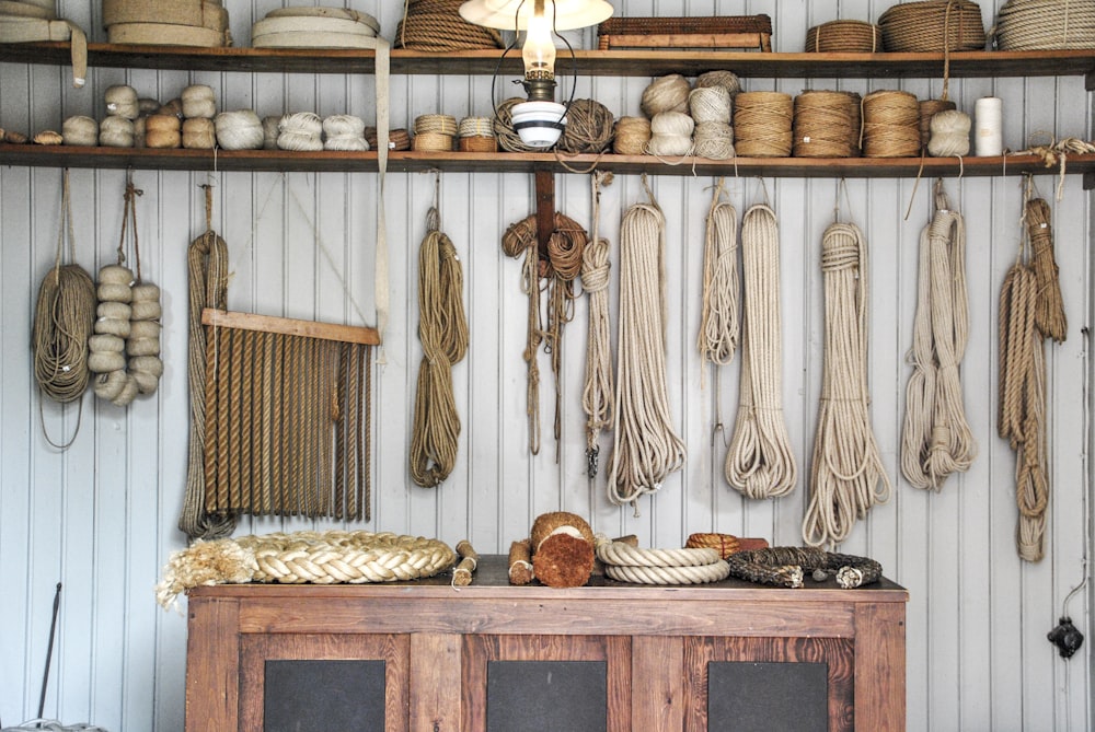 brown rope hanging on wall