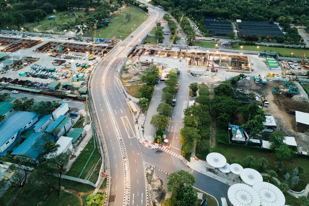 brid's eye view of grey concrete road