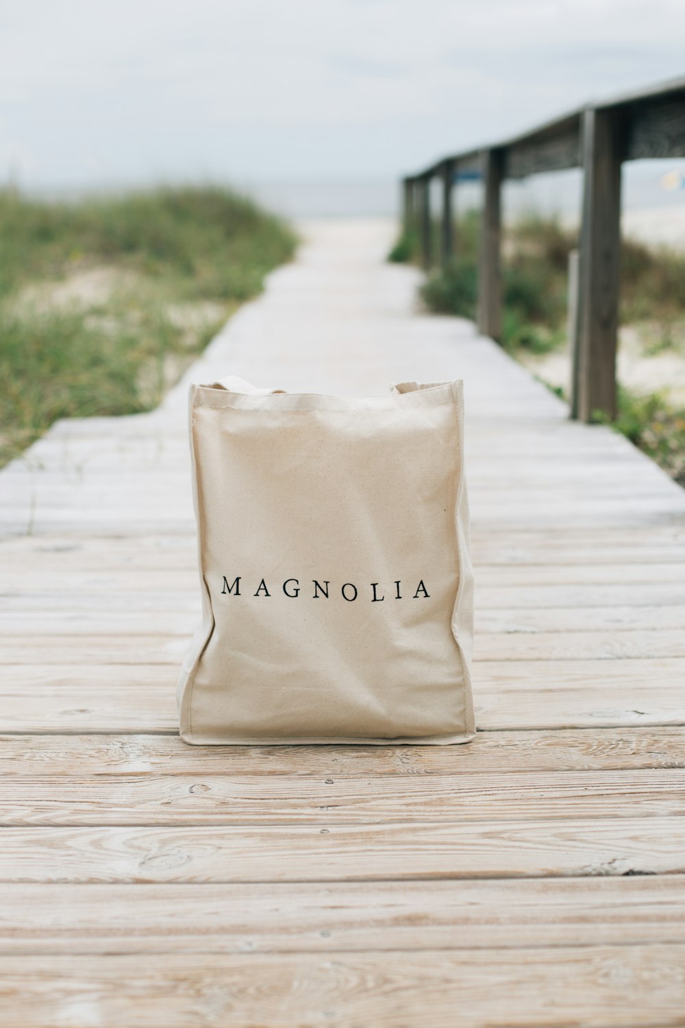 bag sitting on a dock