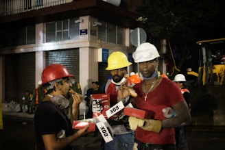 Engineers enjoying a delicious lunch break with a variety of dishes.