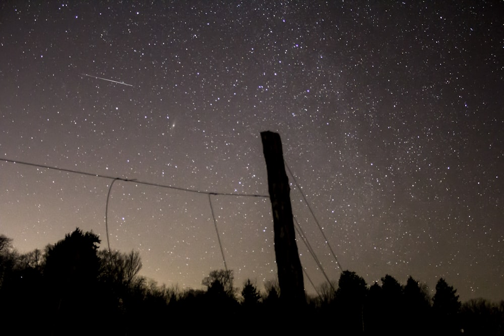 silhouette of pole under night sky