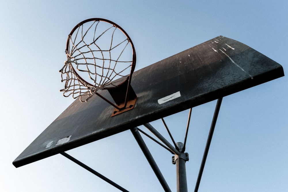 Fotografie aus der Wurmperspektive des Basketballkorbs