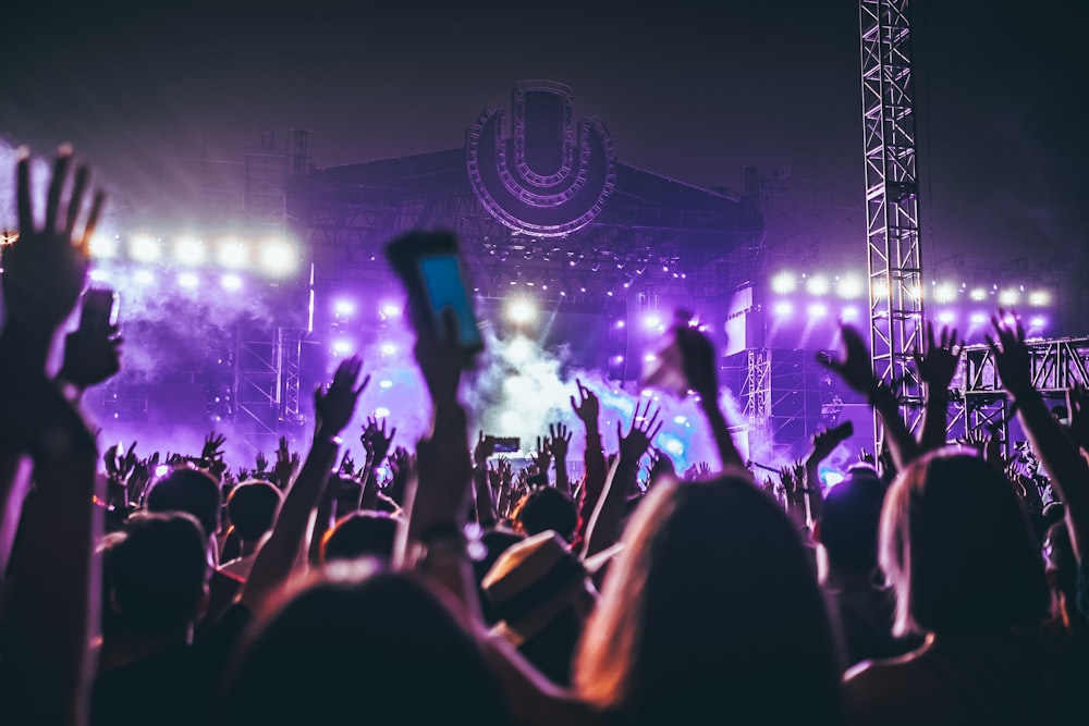 grupo de pessoas levantando as mãos em concerto