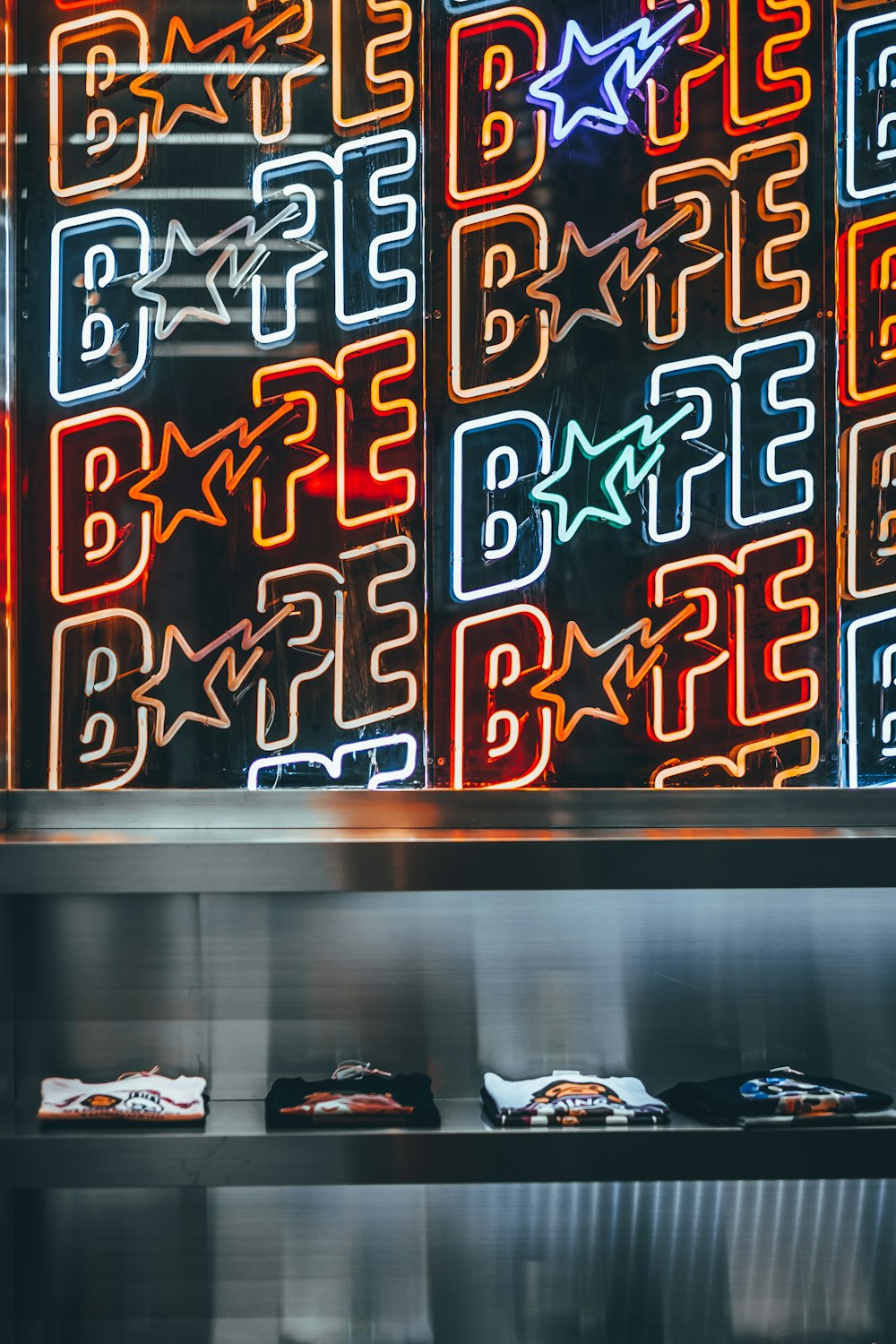 Bape neon signages turned on