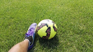 person kicking soccer ball