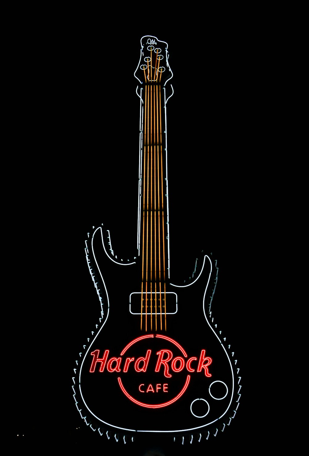 black and red electric guitar hard rock cafe signage