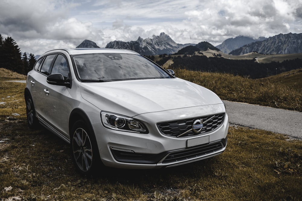 white Volvo SUV beside roadway