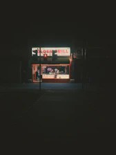A lively group of college students enjoying late-night burgers and fries at The College Grill.