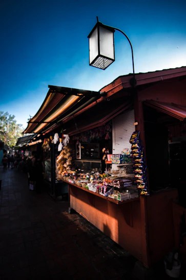 Photo of the Nut stand bustling with visitors at Feira da Glória under warm natural light.