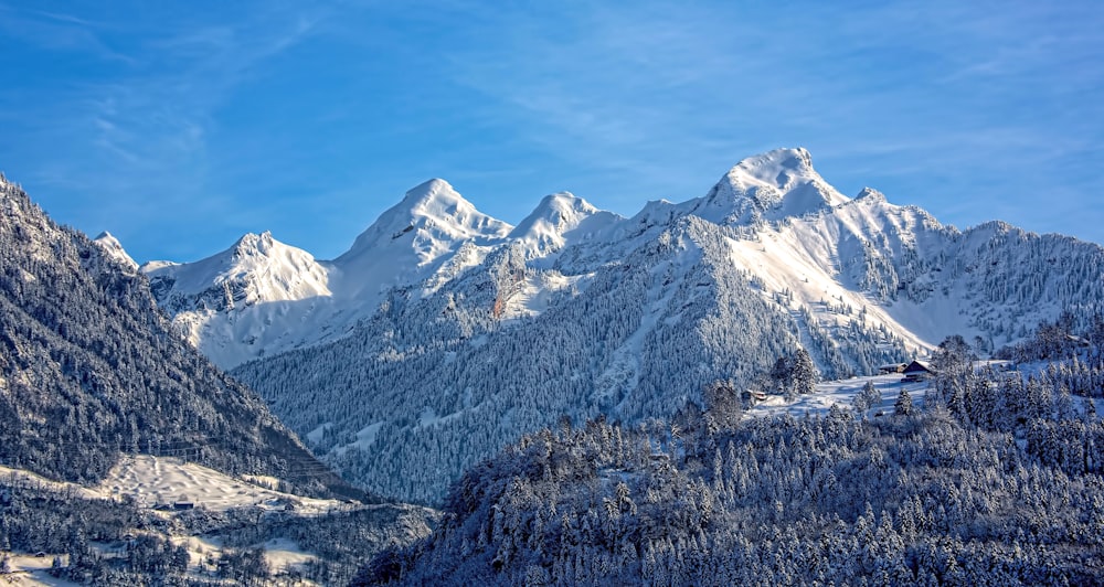 mountain covered with snow under blue sky