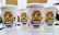 Four white beverage cups with illustrations of a yellow cartoon character wearing a striped outfit and goggles are placed closely together on a table. The cups have branding for 'Despicable Me 3' and are marked with a Coca-Cola logo. The background is blurred, with hints of a room and people.