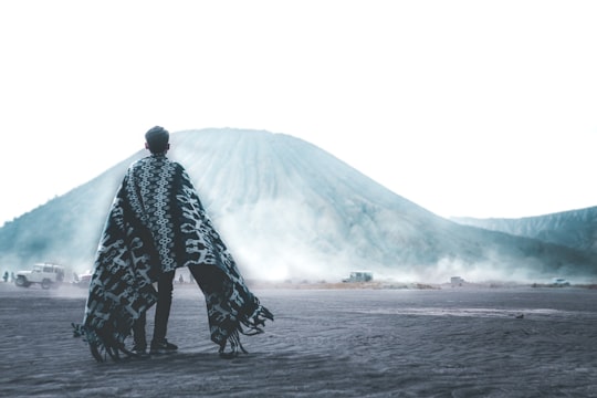 men's black and white scarf in Mount Bromo Indonesia