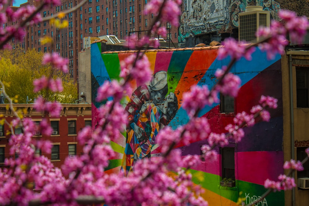 shallow focus photography of multicolored mural