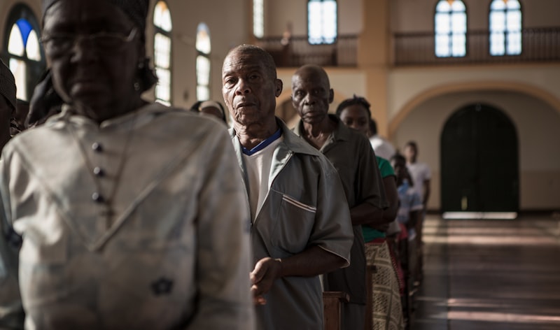 People attending mass in a church in Africa