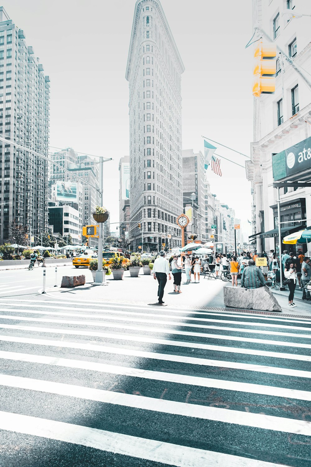 man crossing pedestal lane