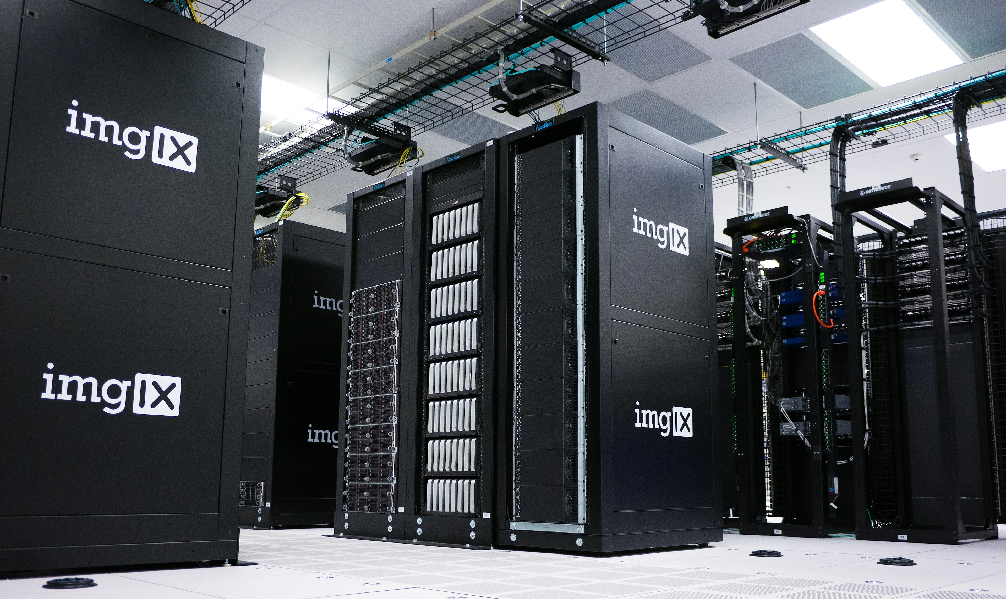 Rows of server racks in a data centre