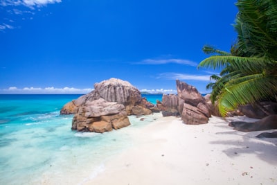 rock formation on seashore seychelles zoom background