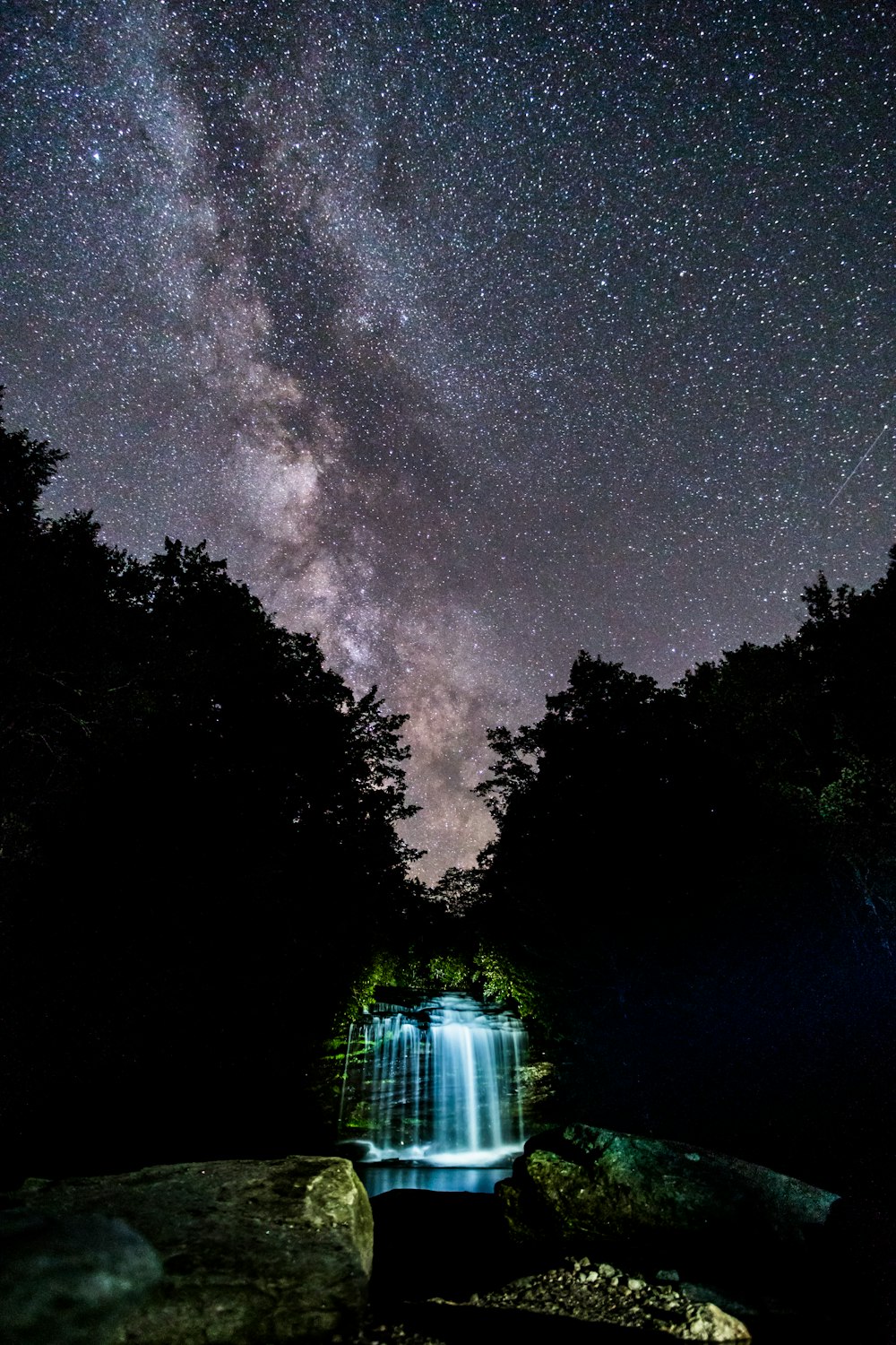 Cachoeiras sob a noite estrelada