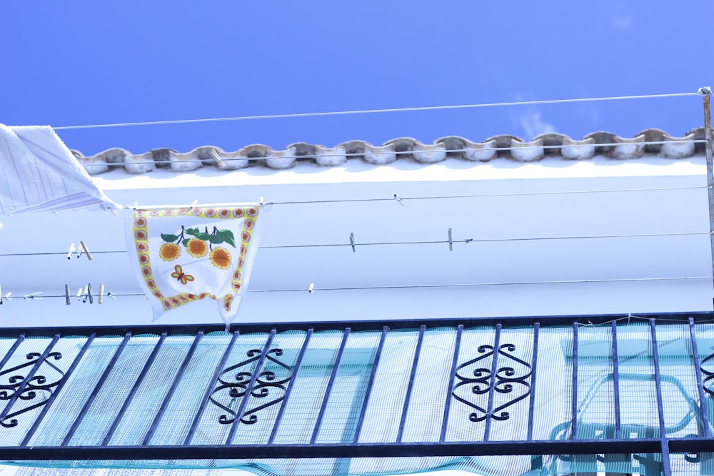 worm's-eye view of balcony of house